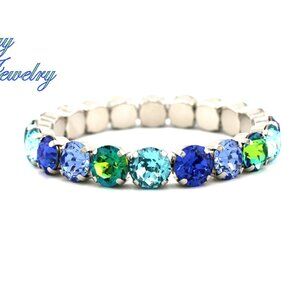 Ocean Prism Blue and Green Austrian Crystal Stretch Tennis Bracelet
